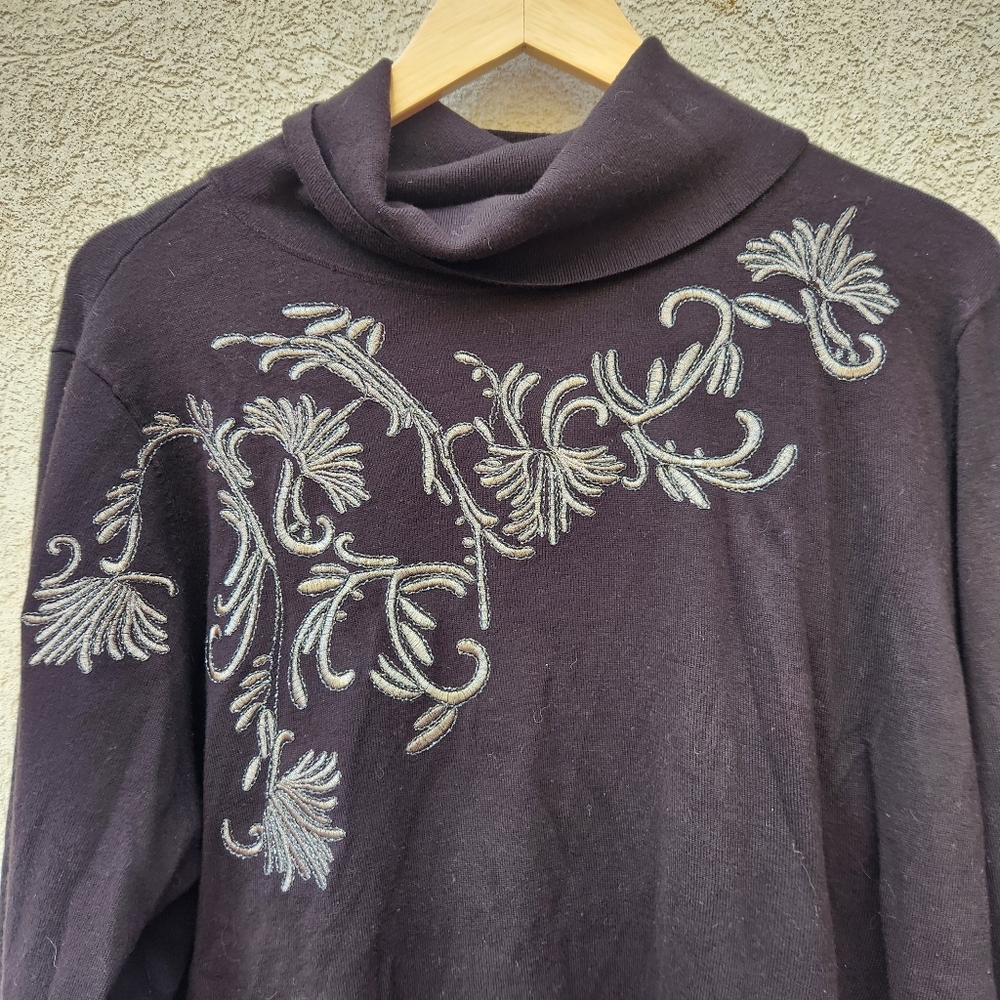 SOFT SURROUNDING Women's Cowl Neck Sweater Plus Size 2X Black Floral Evening - Picture 6 of 9